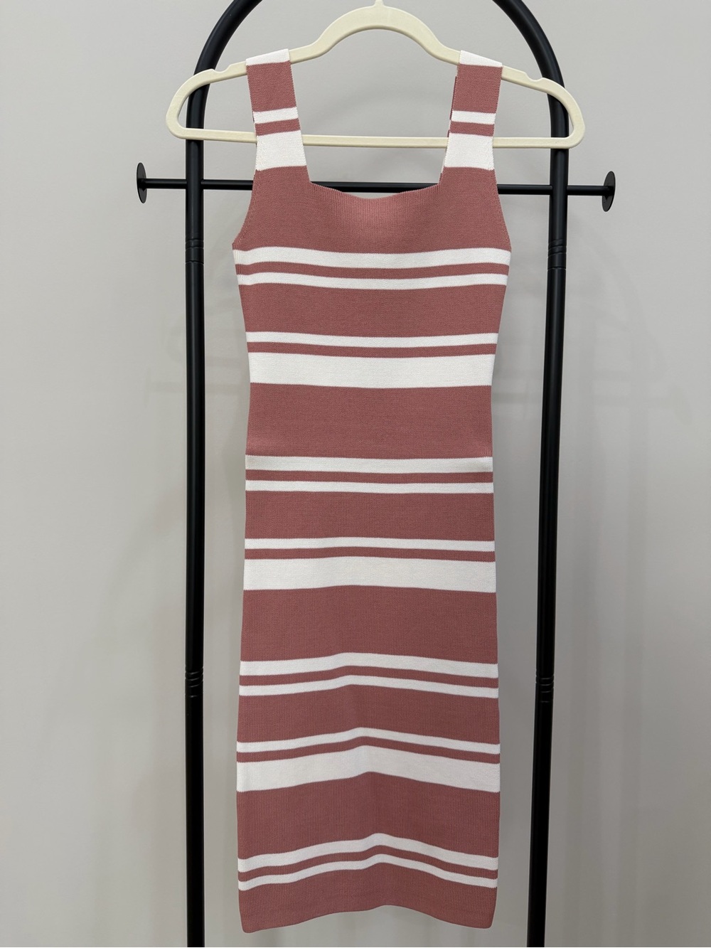 Forever New Rose Dusty Pink and White Striped Knit Midi Dress